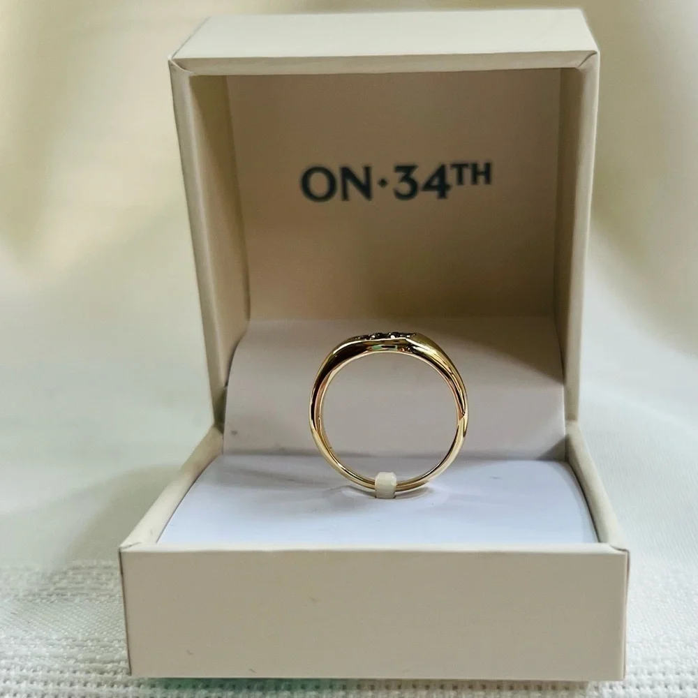 Signet Ring Crystal Pave Gold Tone Rhodium Plated Black Enamel Sz 8 NWT 💥SALE💥